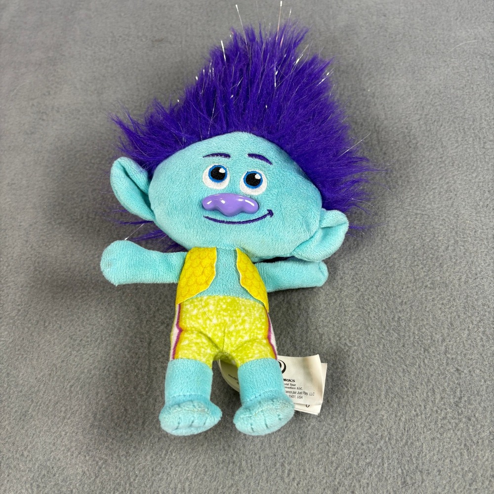 Dreamworks Trolls World Tour Branch‎ Plush 8 inch Blue Purple Hair Stuffed Toy